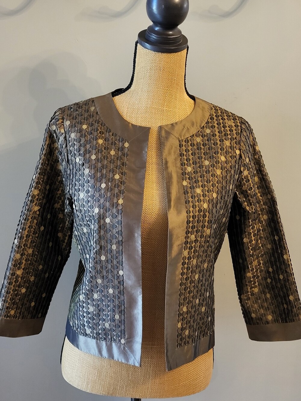 Peter NYGard Silk Metallic Bronze Open Jacket Xsmall